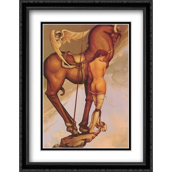 Athena 2x Matted 28x38 Large Black Ornate Framed Art Print by Michael Parkes