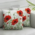 thumbnail image 2 of Shangniulu Floral Throw Pillow Cushion Cover, Poppies of Spring Season Pastoral Flowers Botany Bouquet Field Nature Theme Art, Decorative Square Accent Pillow Case, 18" X 18", Red and Green, 2 of 6