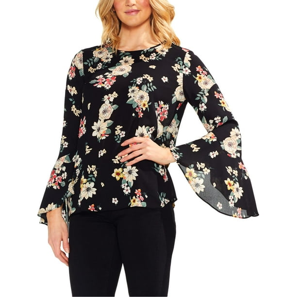 Vince Camuto - Vince Camuto Womens Floral Bell Sleeves Blouse Black XXS ...