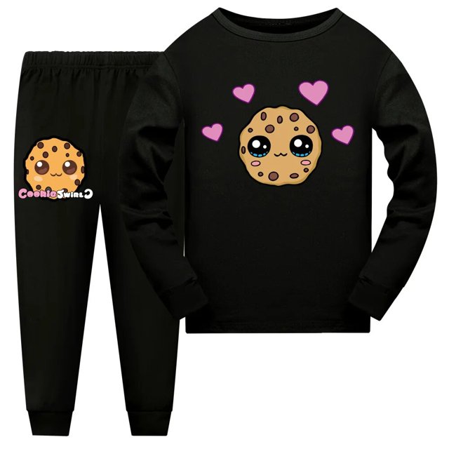 Conjunto de pijama de Navidad para niños, ropa de dormir de manga larga con estampado de galletas y remolino C, camiseta de manga larga para Otoño e Invierno
