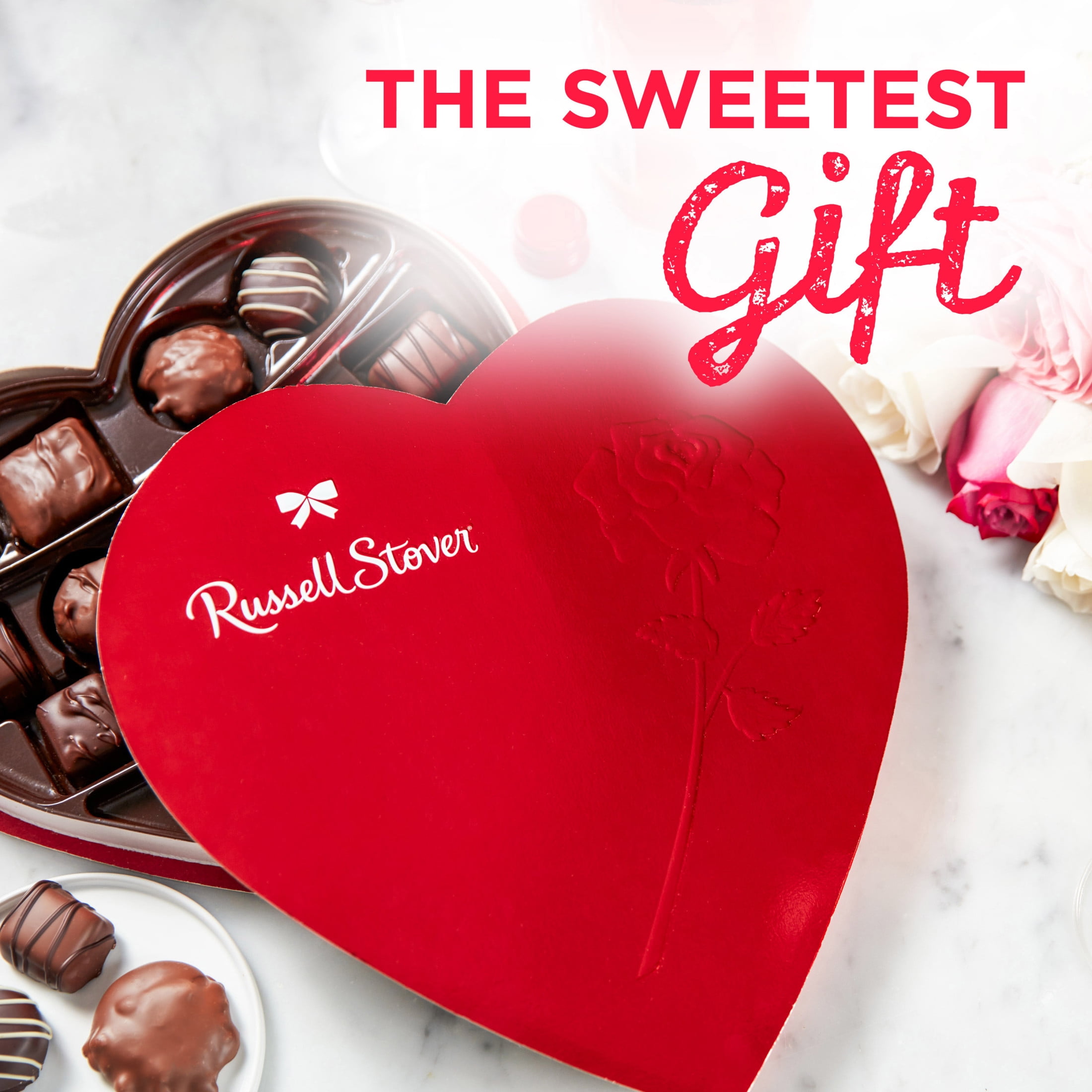 Russell Stover Valentine's Day Red Foil Heart Assorted Milk & Dark Chocolate Candy Gift Box, 10 oz.