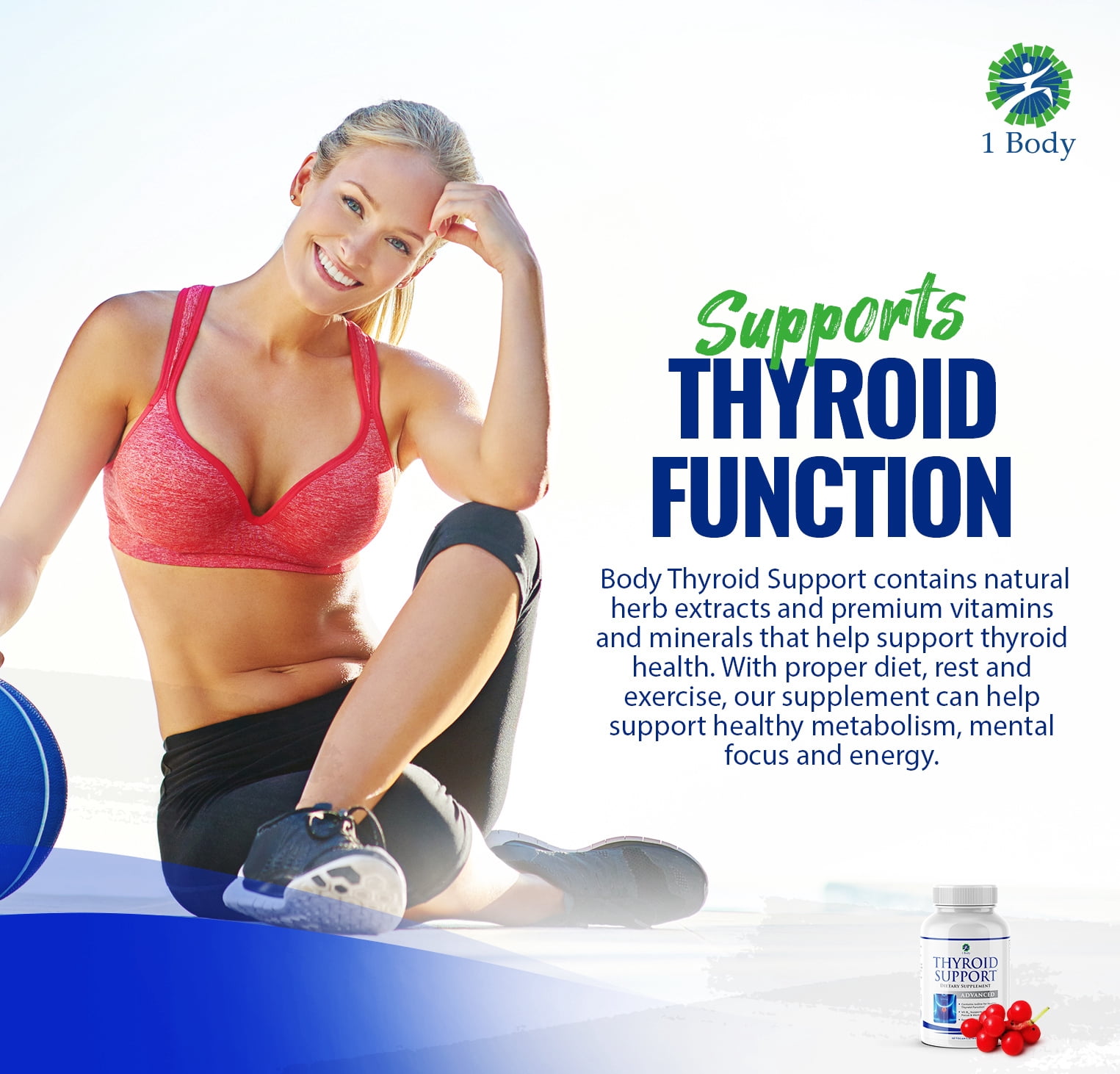 1 Body Thyroid Support Iodine Supplement Vegetarian & Non-GMO Capsules with Selenium,Vitamin B12 Complex, Zinc, Ashwagandha