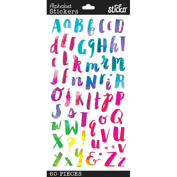 Sticko Multicolor Watercolor Alphabet Paper Stickers, 60 Piece