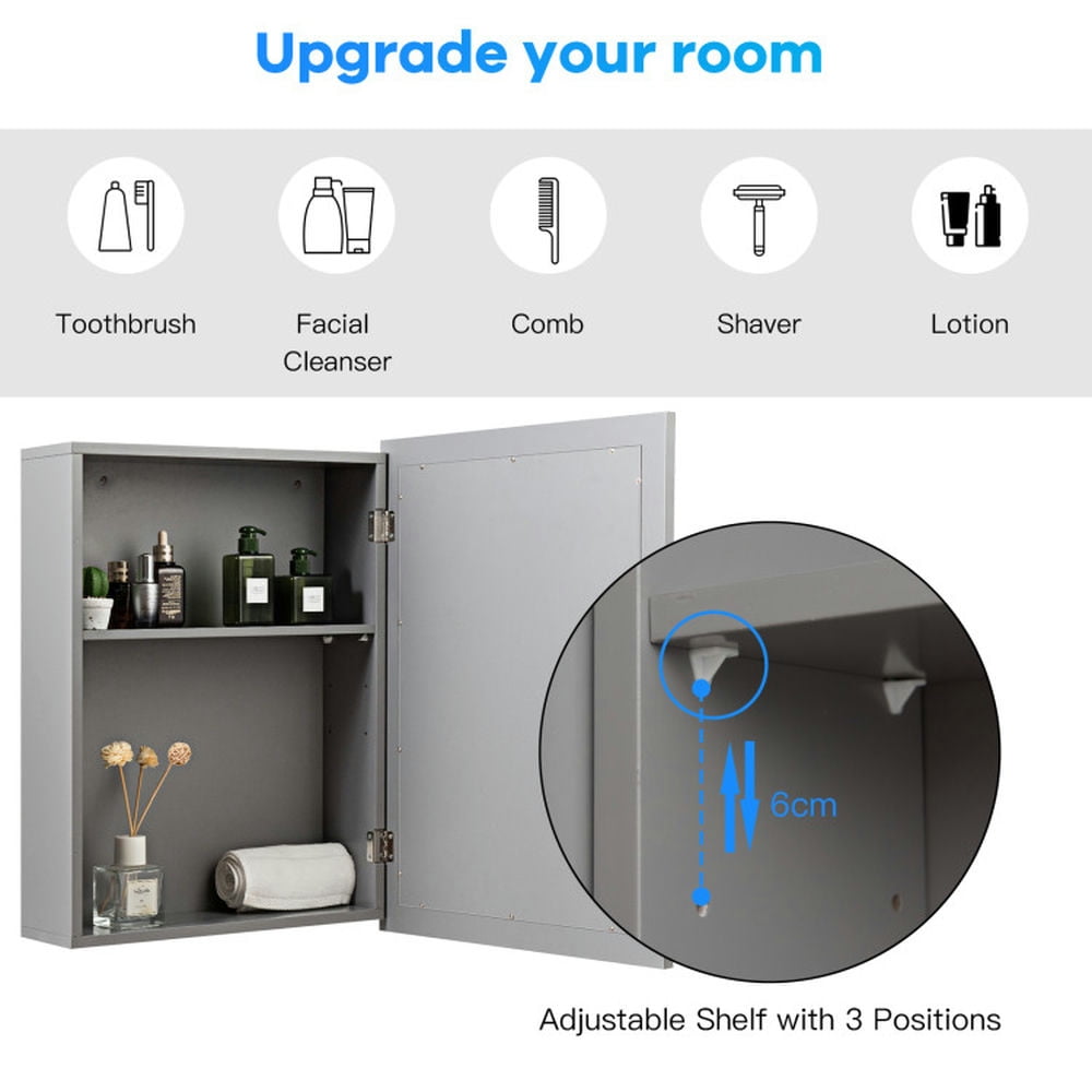 Finihen Bathroom Wall Cabinet, Wall Mounted Bathroom Mirror Cabinet, Wall-Mounted Mirrored Medicine Cabinet, for Bathroom, Gray Finihen Bathroom Wall Cabinet, Wall Mounted Bathroom Mirror Cabinet, Wall-Mounted Mirrored Medicine Cabinet, for Bathroom, Gray