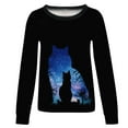 thumbnail image 4 of IROINNID Women's Long Sleeve Sweatshirt Round Neck Mid-Length Print Loose Shirts Cat Tops Regular Pullover, Black, 4 of 5