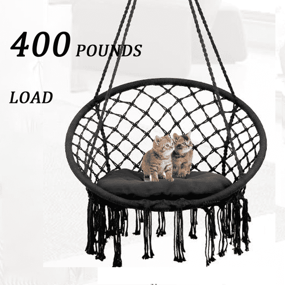 Hammock Chair, Pure Cotton Macrame Hanging Indoor Swing Chairs with Hardware Kit, 3*1.3*4.5ft Swing Chair, Max 360 Lbs for Indoor Outdoor Bedroom Patio