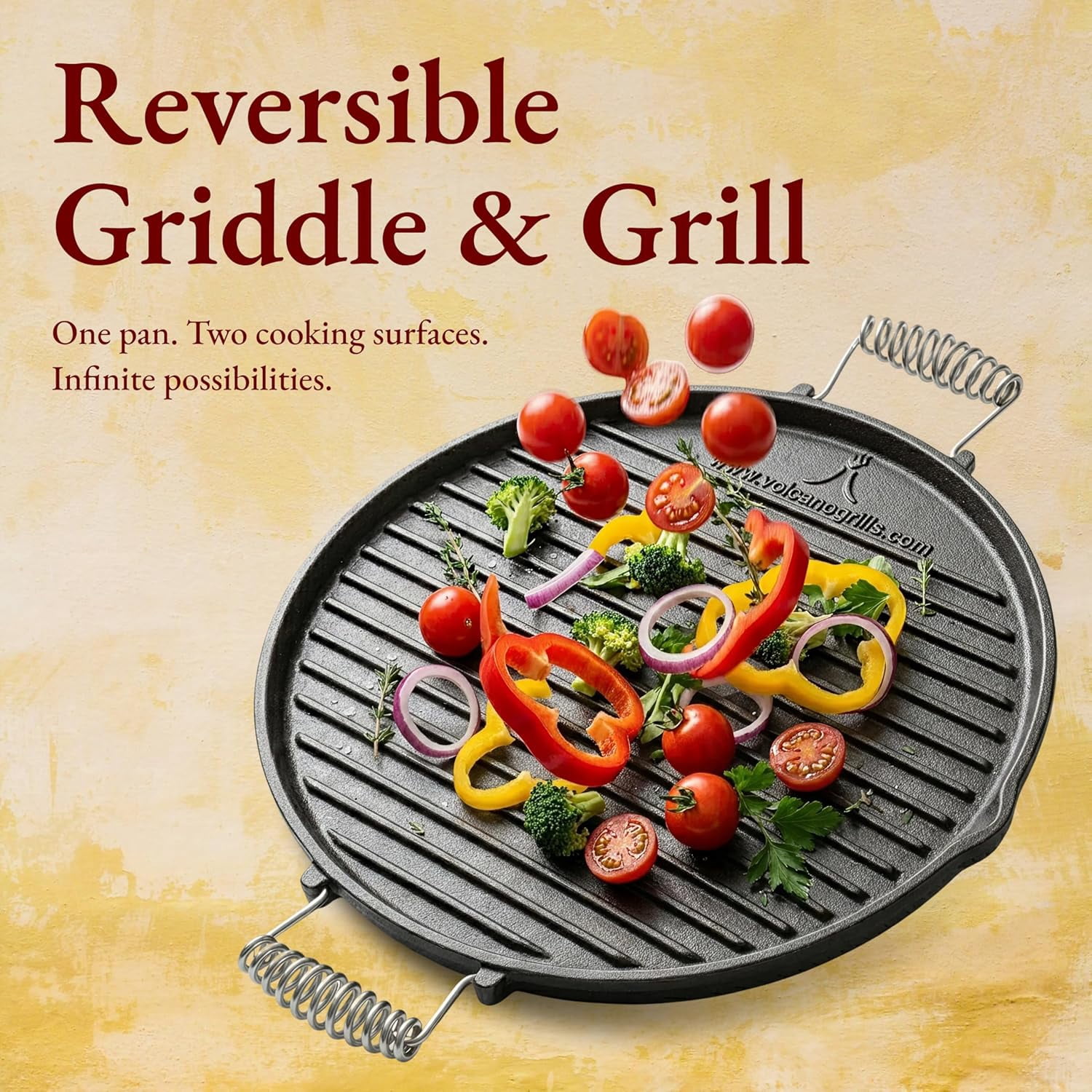 Volcano Grills Reversible Cast Iron Griddle & Skillet 40-013 – Pre-Seasoned Double-Sided Grill Pan for Camping, Outdoor Cooking & Kitchen Use, Heavy Duty Non-Stick Cast Iron
