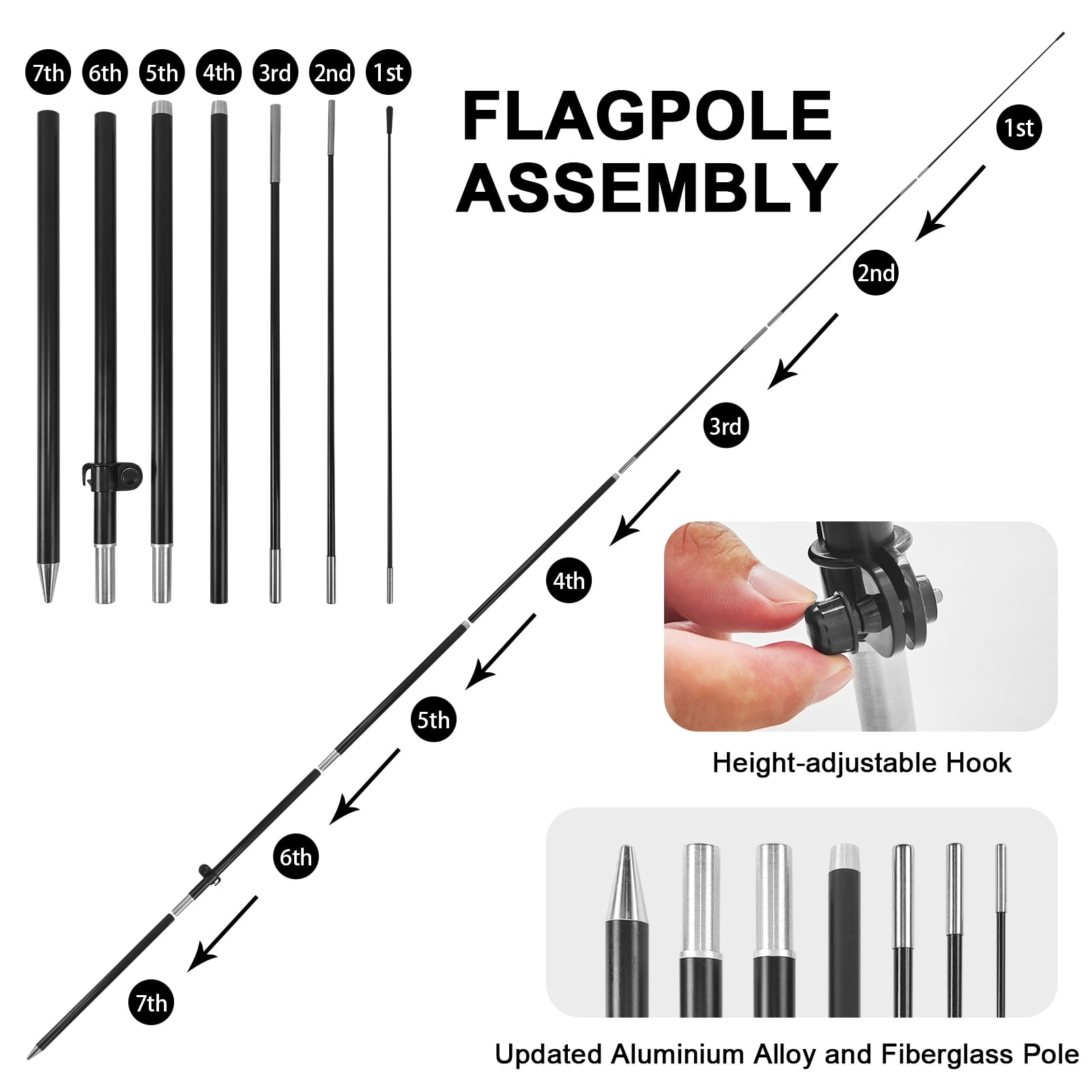 QSUM Pizza Feather Flag with Flag Pole Kit and Ground Spike, 8.2FT Pizza Windless Flag Banner Sign Business for Outdoor Advertising Sign Decoration Display