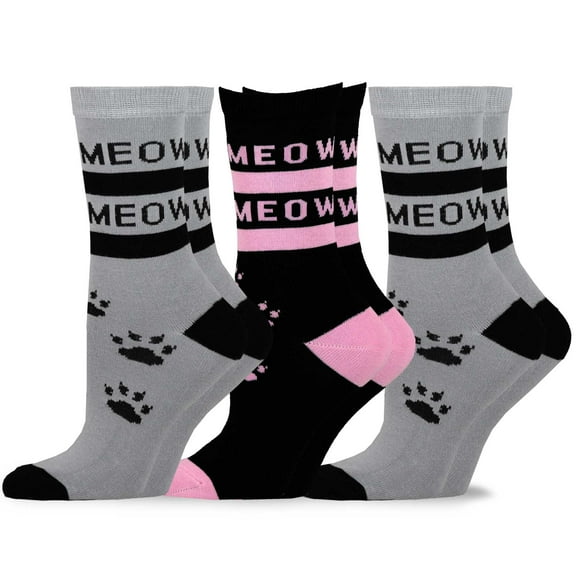 Fun Novelty Cat Design Cotton Crew Socks for Women 9-11 3-Pairs