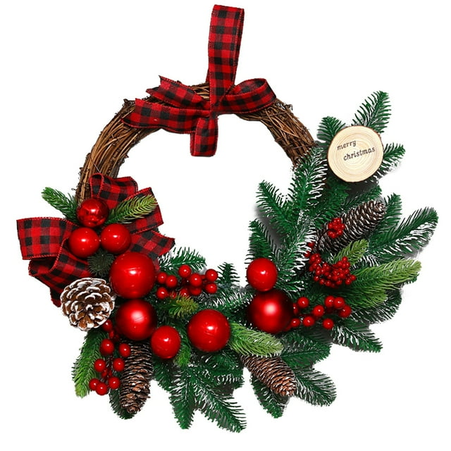 TheFound Christmas PVC Wreath Artificial Wreath with Berry Christmas Ball Decor for Front Door, Window