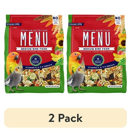 (2 pack) Menu Vitamin Fortified Food for Cockatiel, Lovebirds, and Small Consures, 4 lb