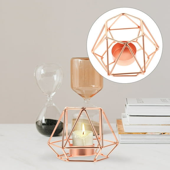 Raindrops Rose Metal Candle Holder Geometric Hollow Design Decorative Home for Living Room
