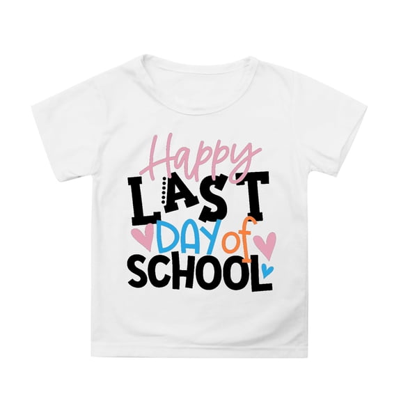 Tisuna Girls 100 Days Of School Tshirt Letter Print Short Sleeve Crew Neck Tops Comfortable Lightweight Child Toddler Summer Shirt White Size 5-6 Years