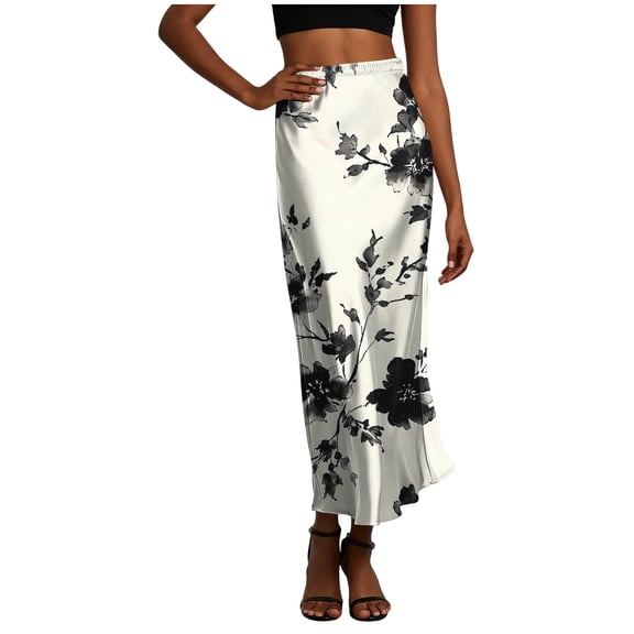 SAWOBUUN Womens Ombre Satin Maxi Skirt Elastic Waist Silky Bodycon Long Skirt Casual Summer Skirt