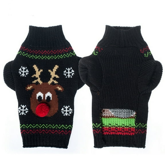 Christmas Reindeer Pattern Dog Turtleneck Sweater Warm Clothes XXS