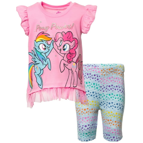 My Little Pony Rainbow Dash Pinkie Pie Little Girls T-Shirt and Bike Shorts Outfit Set Toddler to Big Kid