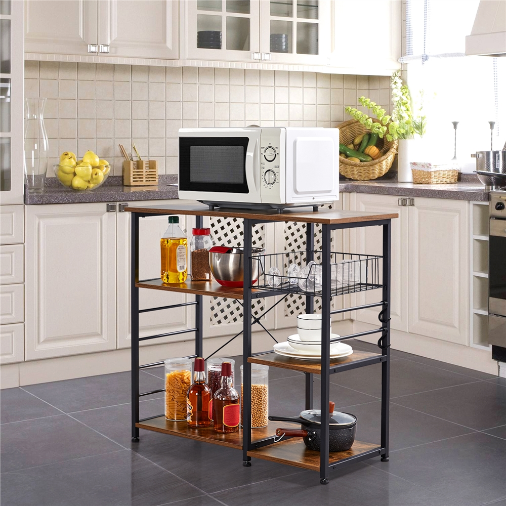 Topeakmart Vintage Metal Frame Kitchen Island Baker's Rack with Basket