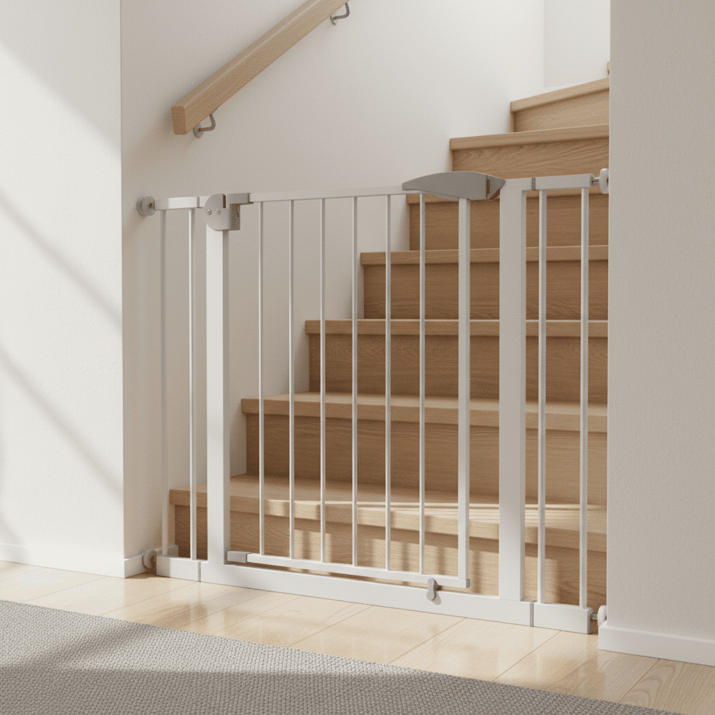 Homy Casa 29.5–45.3 in Wide Baby Gate for Stairs, Walk Thru Pet Gate with Auto Close, White