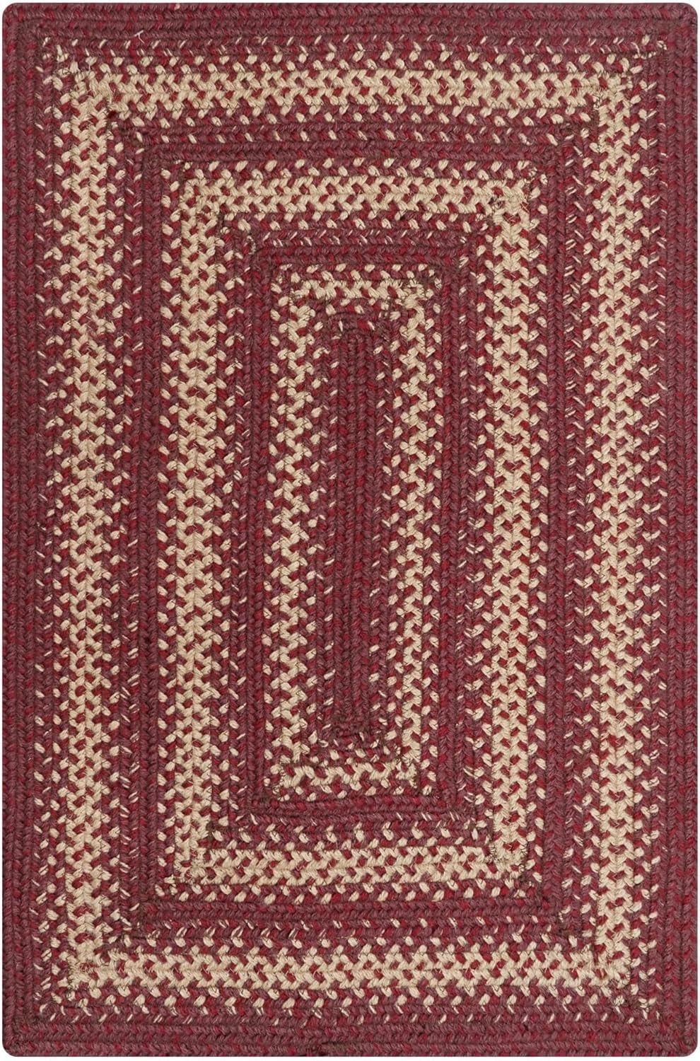 Autumn Maple Burgundy and Tan Small Braided Rug, Jute, 2x3' Rectangle - Rustic Primitive Decor for Kitchen, Bathroom, Everywhere