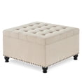thumbnail image 6 of GZXS Large Storage Ottoman with Hinged Lid & Nail Trim, 30-Inch Tufted Linen Upholstered Seat w/ Solid Wood Construction, for Living Room/Bedroom/Office (Beige), 6 of 9