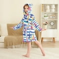 thumbnail image 4 of FORMRS Niños Bathrobe Unisex Hooded Robe Soft Plush Pajamas Sleepwear, Size 2-3T, Blue Hand Drawn Sailboats, 4 of 7