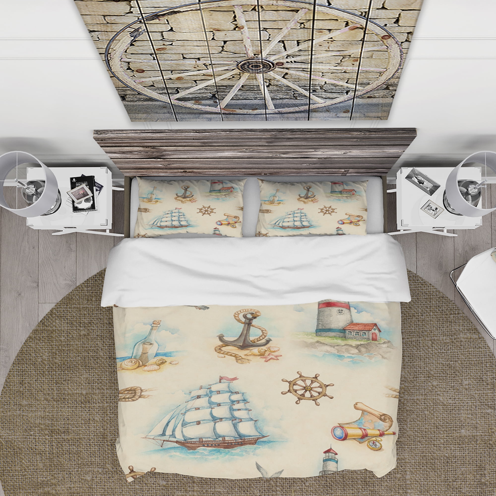 Designart 'Watch tower, binocular, sail boat' Coastal Duvet Cover Set