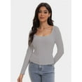 thumbnail image 2 of Women's Square Neck Long Sleeve Slim Fitted Casual Long Sleeve Shirts Basic Crop Top Trendy Clothes, 2 of 6