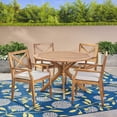 thumbnail image 3 of GDF Studio Geelong Outdoor Acacia Wood 5 Piece Dining Set with Cushion, Teak and Cream, 3 of 13