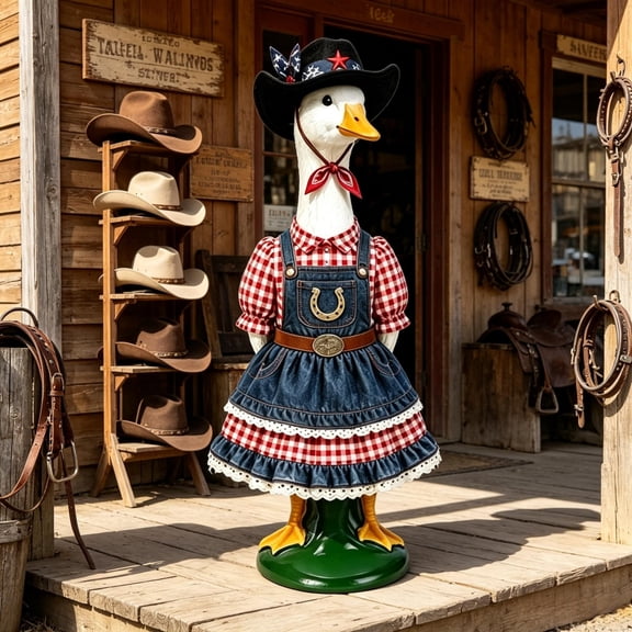RUINIXCW Western Cowgirl Porch Goose Outfit for 23 inch Cement Plastic Goose Statue Accessories Porch Goose Clothes Cowboy Dress Hat Set Farm Yard Patio Lawn Art Decor (No Goose)