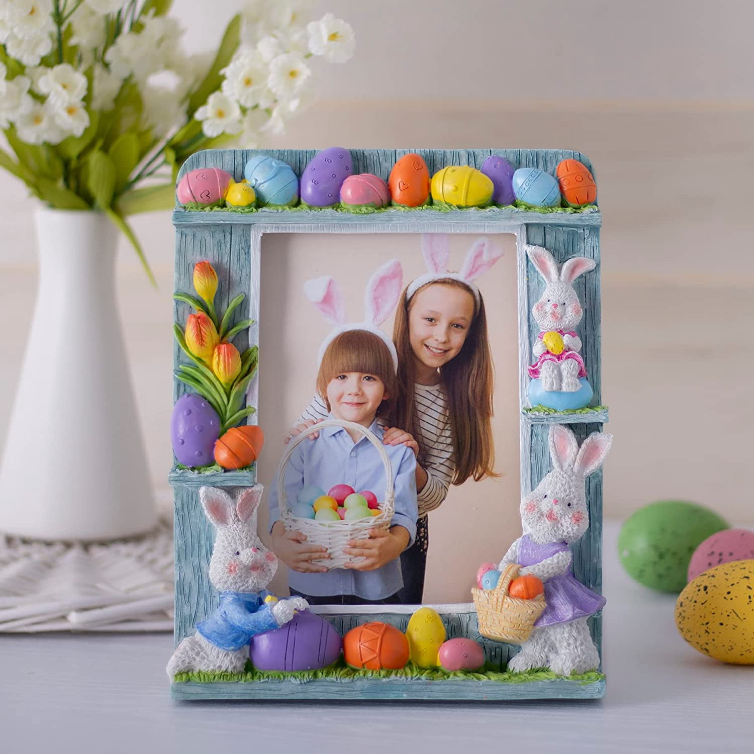 Fine Photo Gifts 5x7 Bunnies and Eggs Resin Easter Picture Frame