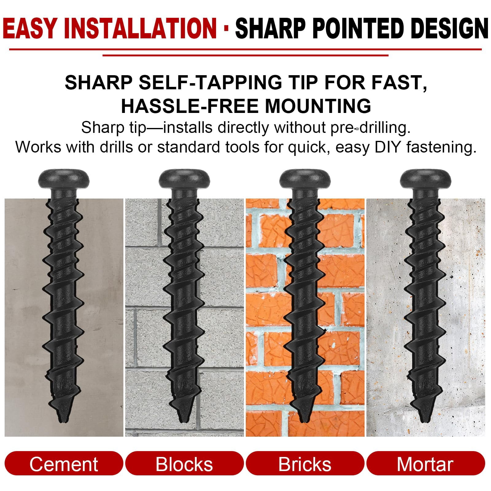 150 Pcs Drywall Anchors 1/4 x 1-1/2 Inch Black Phosphate Pan Head Light Duty Anchor Wall Anchors Self Drilling Screws for Wallboard Drywall Wood Concrete Bricks and Other Masonry Material