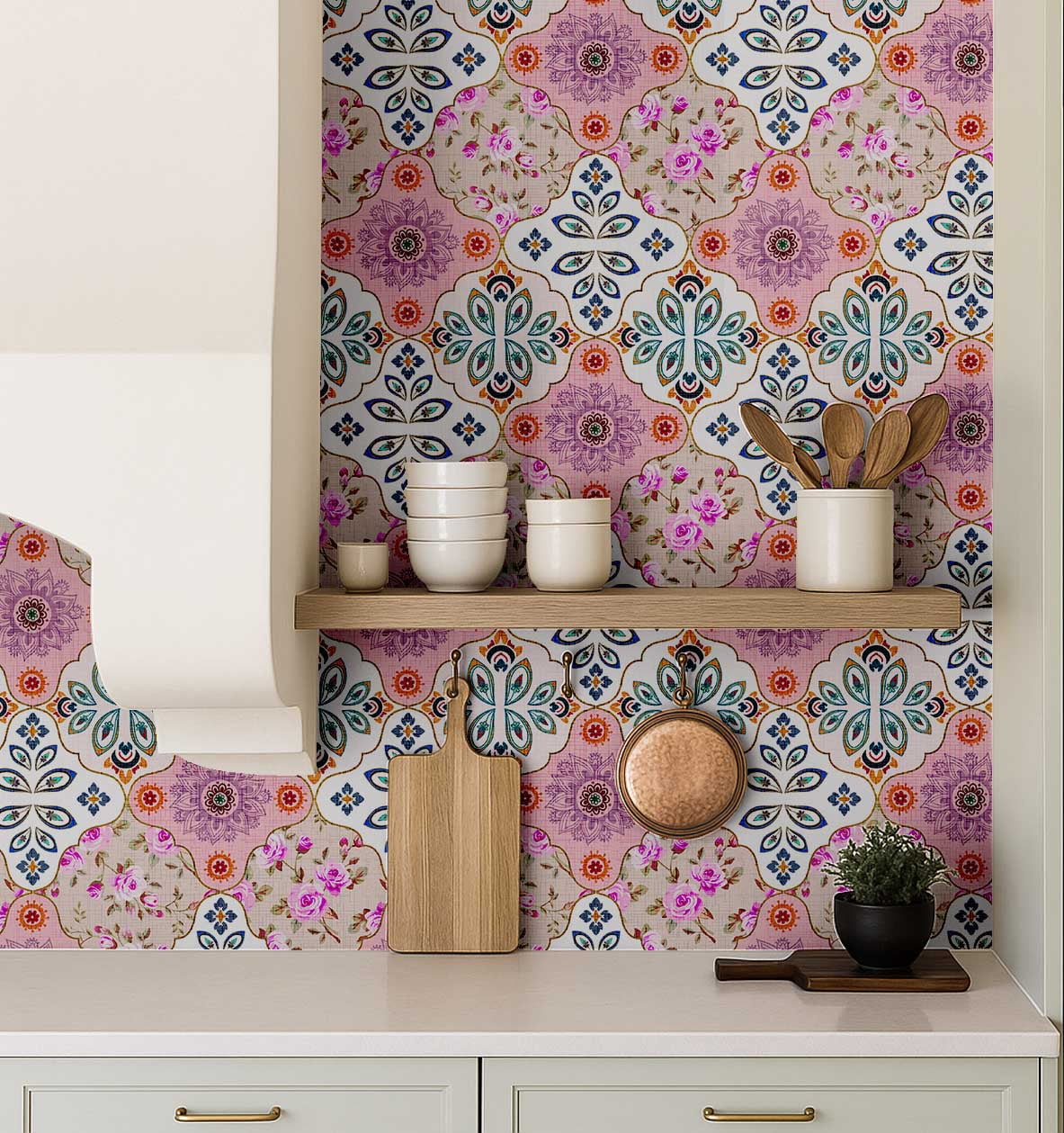 S4sassy Self Adhesive Wallpaper, Geometric Wallpaper, Pink Removable DIY Tile Pattern Wall Covering, Textured Peel and Stick Contact Paper for Entryway Accent Walls, Kitchen Backsplash (25"x60")