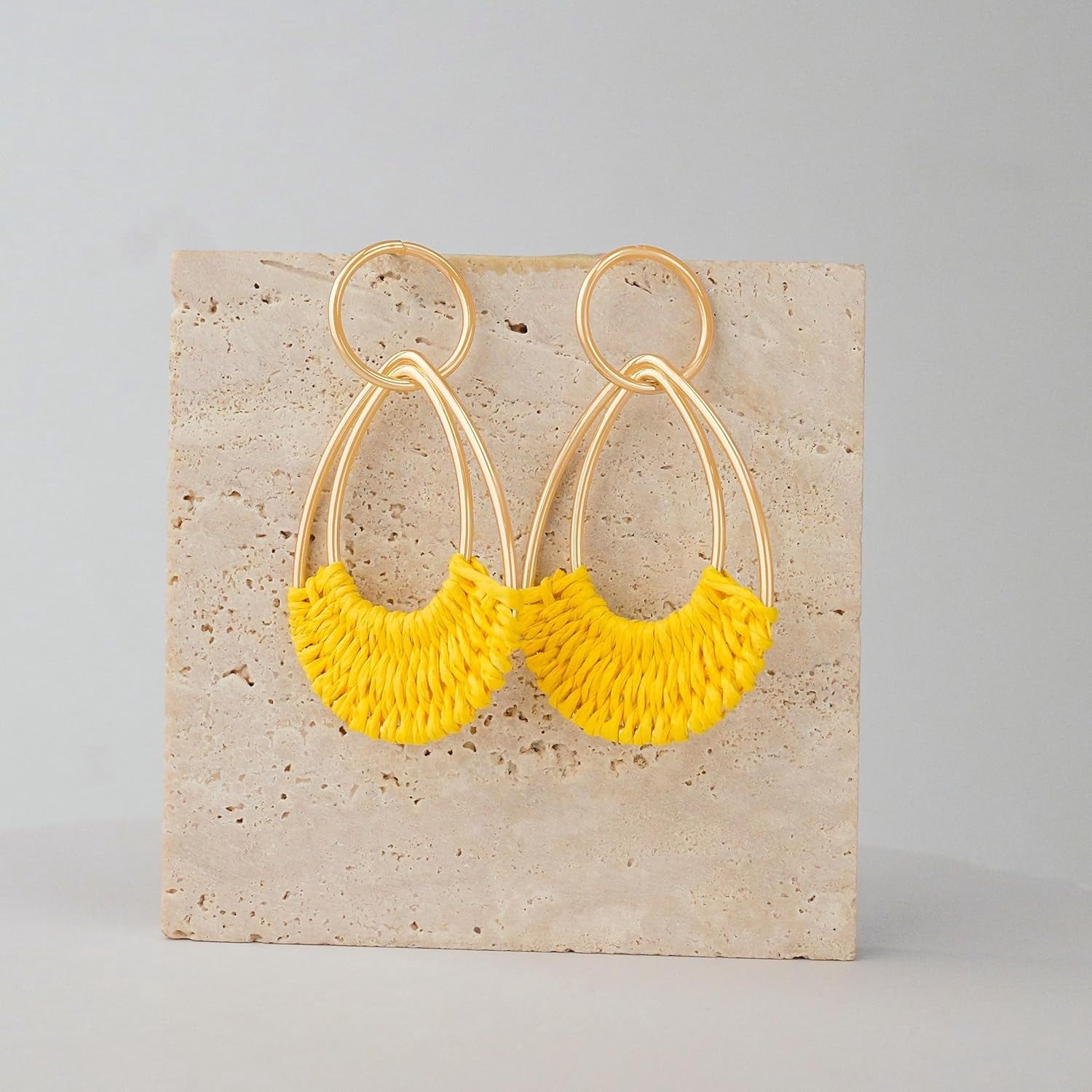 SELFWIMG Raffia Hoop Earrings - Boho Summer Straw Dangle Earrings For Women, Lightweight Statement - View #9