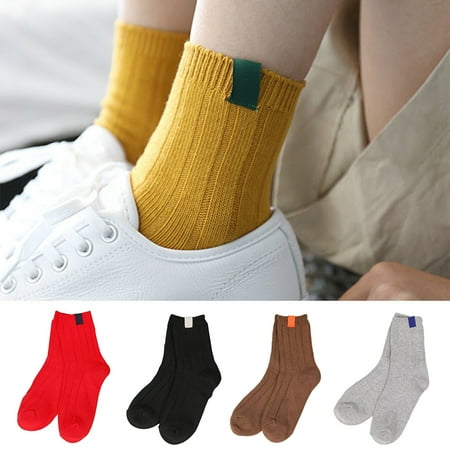 

Qipei 1 Pair Retro Warm Women Soft Striped 3D Solid Color Vintage Autumn Winter Socks