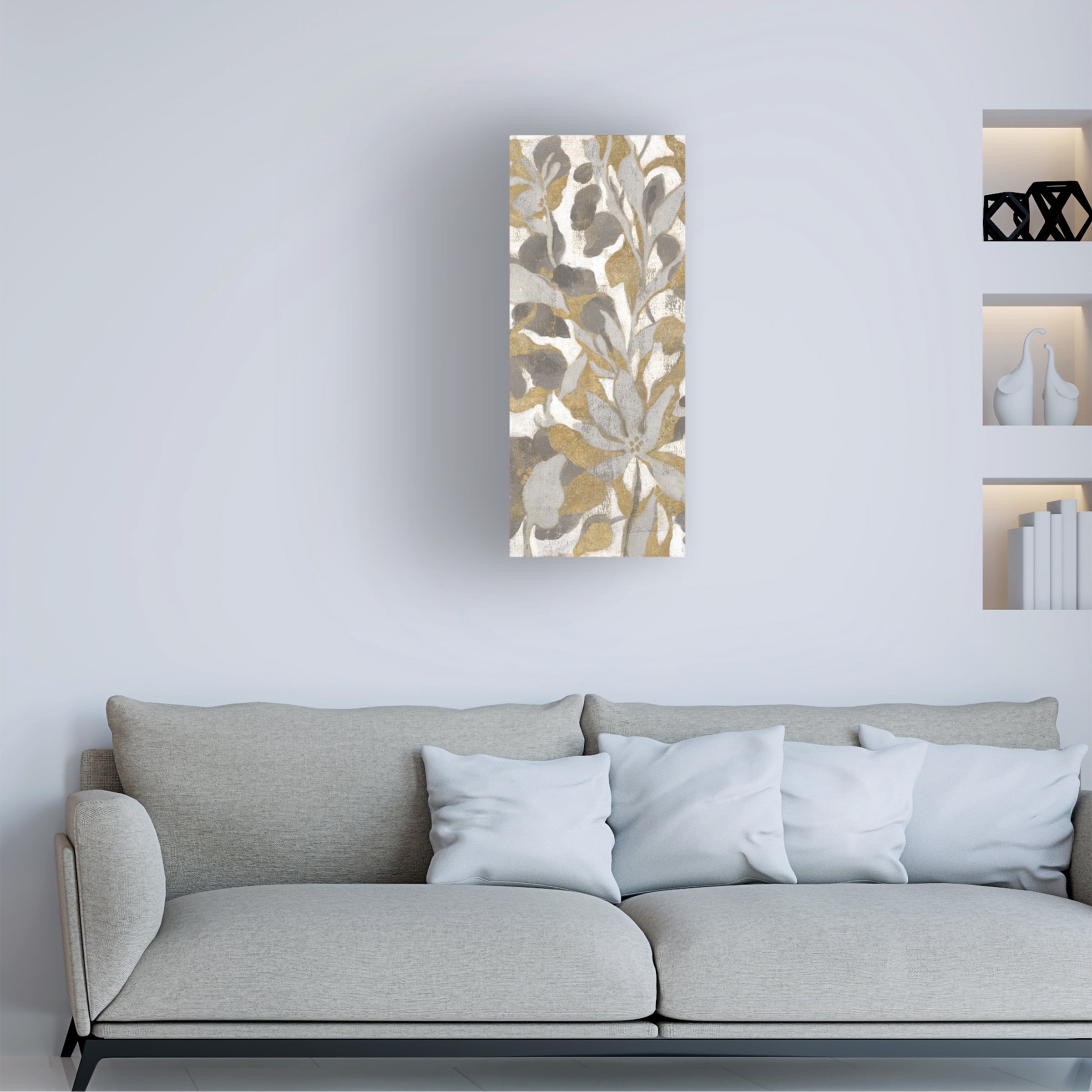 Trademark Fine Art 'Painted Tropical Screen I Gray Gold Crop' Canvas Art by Silvia Vassileva