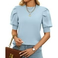 thumbnail image 2 of Women's Sweater Fall 2026 Puff Short Sleeve Solid Basic Casual Knitted Slim Summer Fall Winter Clothes Blue S, 2 of 4