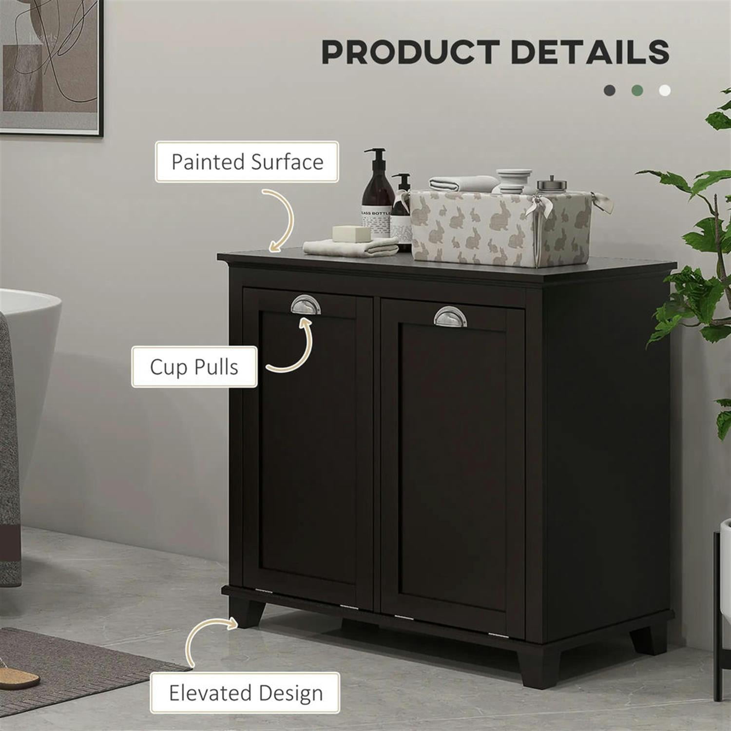 Demi Bonn 27" Bathroom Storage Cabinet with Tilt-Out Trash, Laundry Cabinet with 2 Laundry Basket for Kitchen, Living Room, Black