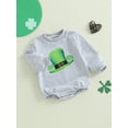thumbnail image 3 of aturustex Toddler Boys Girls Irish Sweatshirt Romper 0 3M 6M 9M 12M 18M Infant Baby Shamrock Hat Print Bodysuits Long Sleeve Jumpsuits Round Neck Bubbly Spring Fall Clothes for Holiday Party, 3 of 8