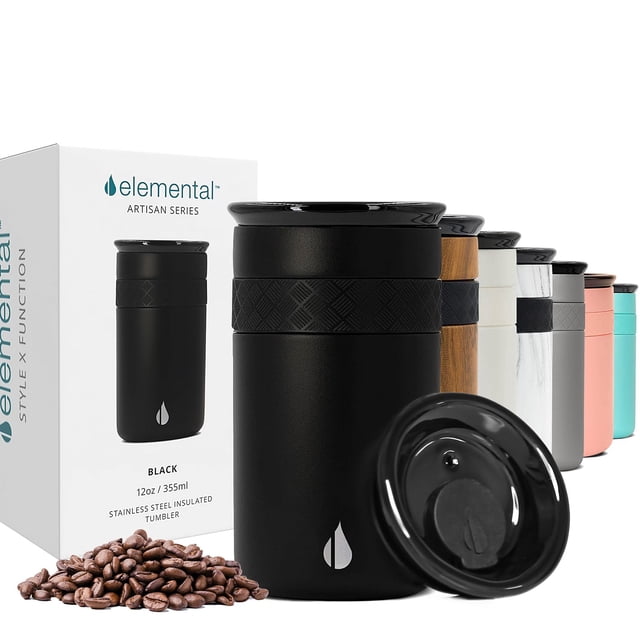 Vaso aislante Elemental Artisan de triple pared, 350 ml, negro