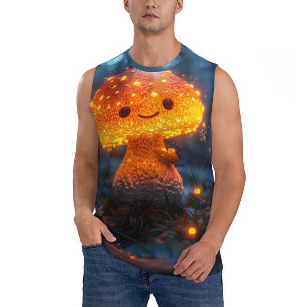 Fotbe Glowing Mushroom In Forest Men's Camiseta sin Mangas Estampada para Hombres, Playera Casual para Gimnasio, Entrenamiento, Playa-Small