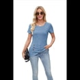 thumbnail image 3 of Blusas Lisas de Cuello Redondo y Corta para Mujer, 2025, Nuevas Blusas Sueltas de Verano, Lindas, Azules, Talla S, 3 of 10