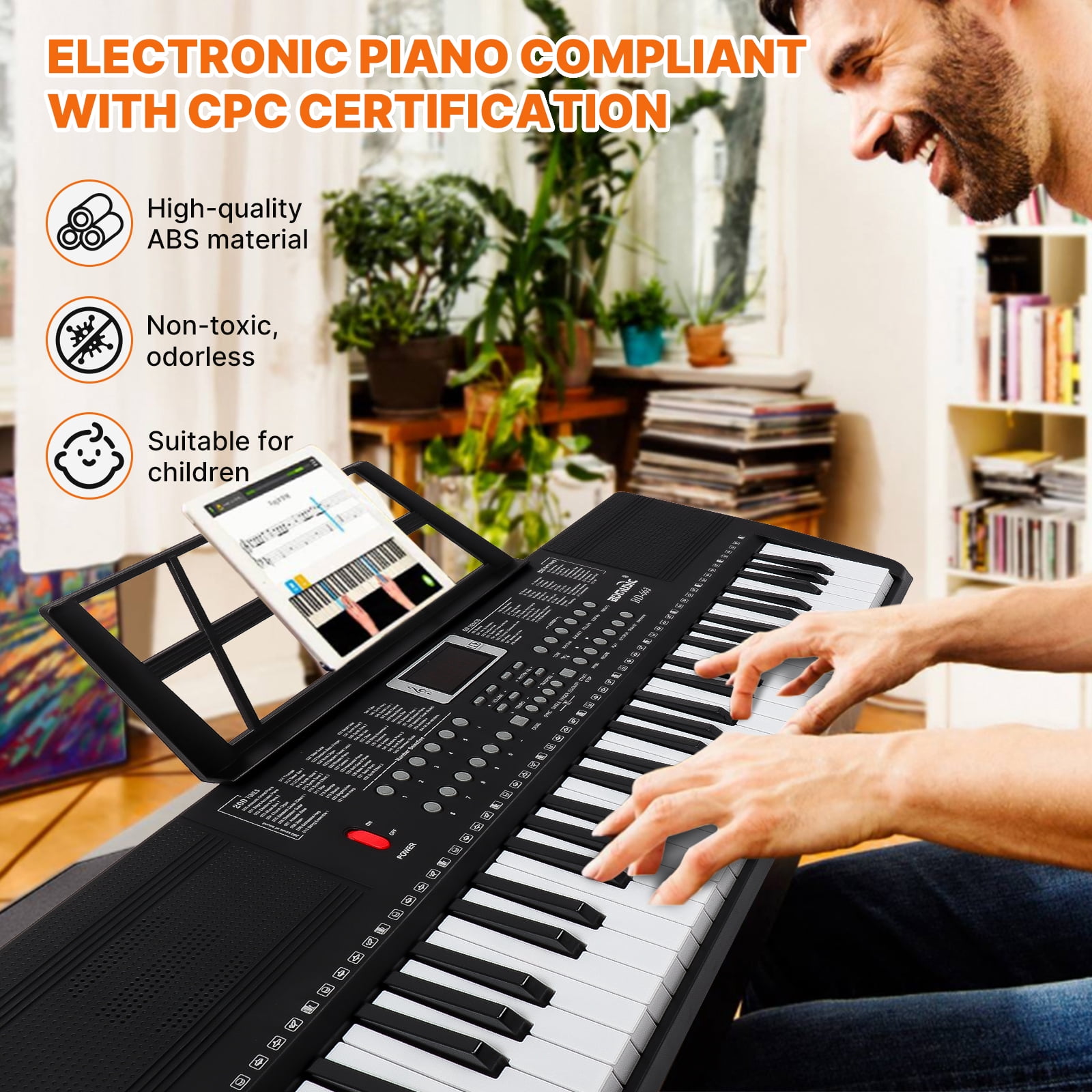 iMeshbean 61 Key Digital Light Up Music Piano Keyboard Headphones Microphone w/Piano Stand