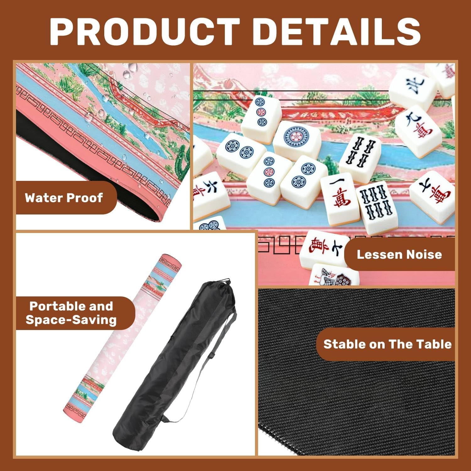 Mahjong Mat 31.5" x 31.5" Desert Landscape Pink Decorative Frame Non-Slip Noise Reduction Mahjong Tiles Table Cover for Dominoes Poker Card Board and Tile Games