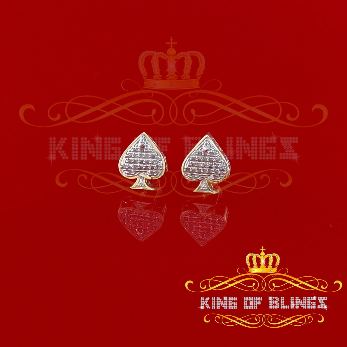 King of Bling's 925 Sterling Silver Yellow 0.10ct Diamond For Women's / Men's Stud Heart Earring
