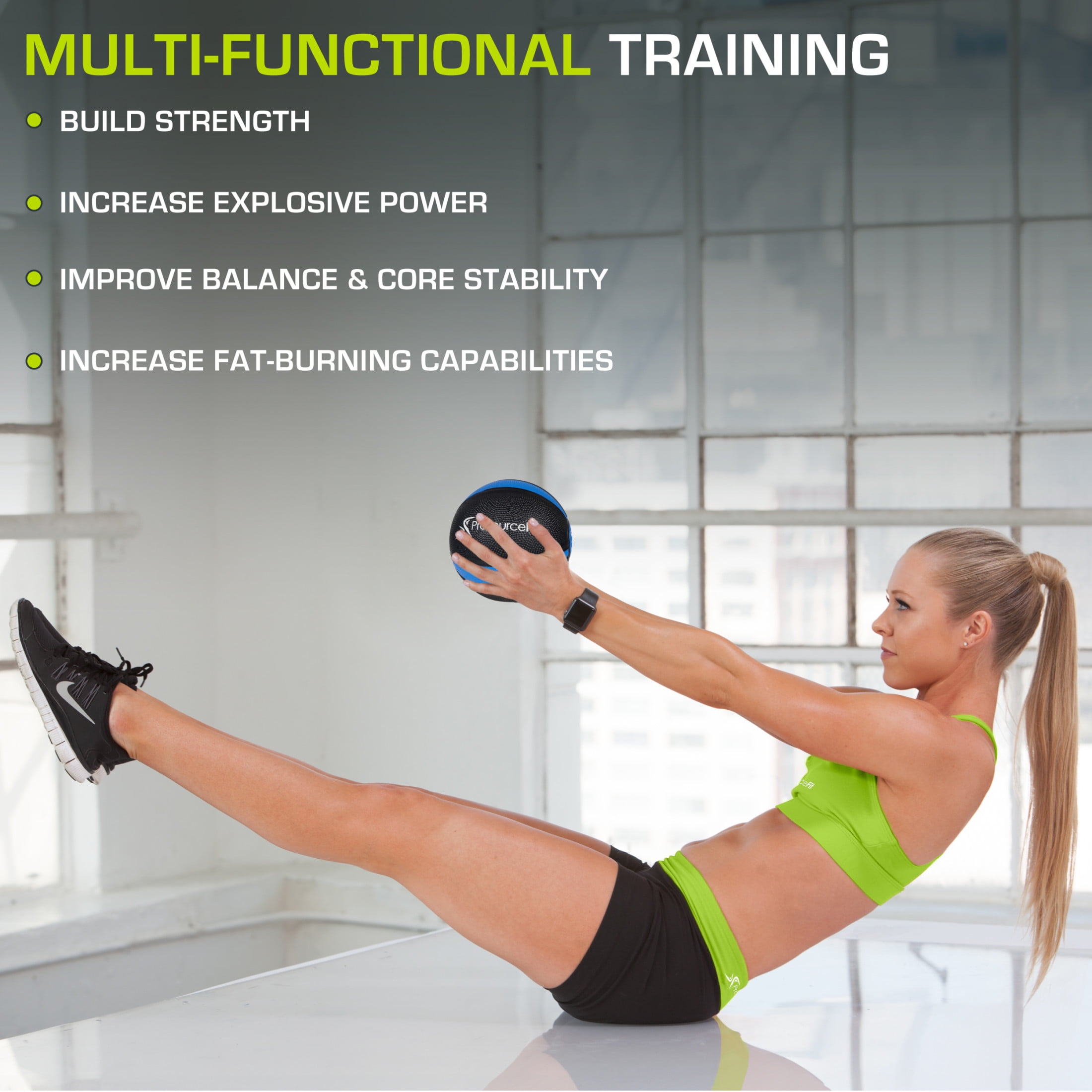 ProsourceFit Weighted Medicine Ball for Full Body Workouts w/ Non-Slip Grip,4 lb