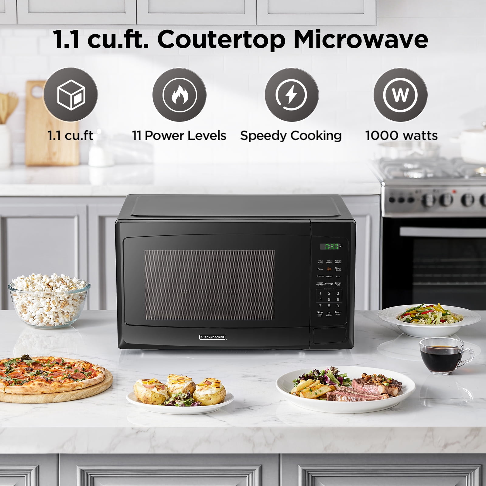 BLACK+DECKER 1.1 Cu. Ft. Microwave Oven in Stainless Steel