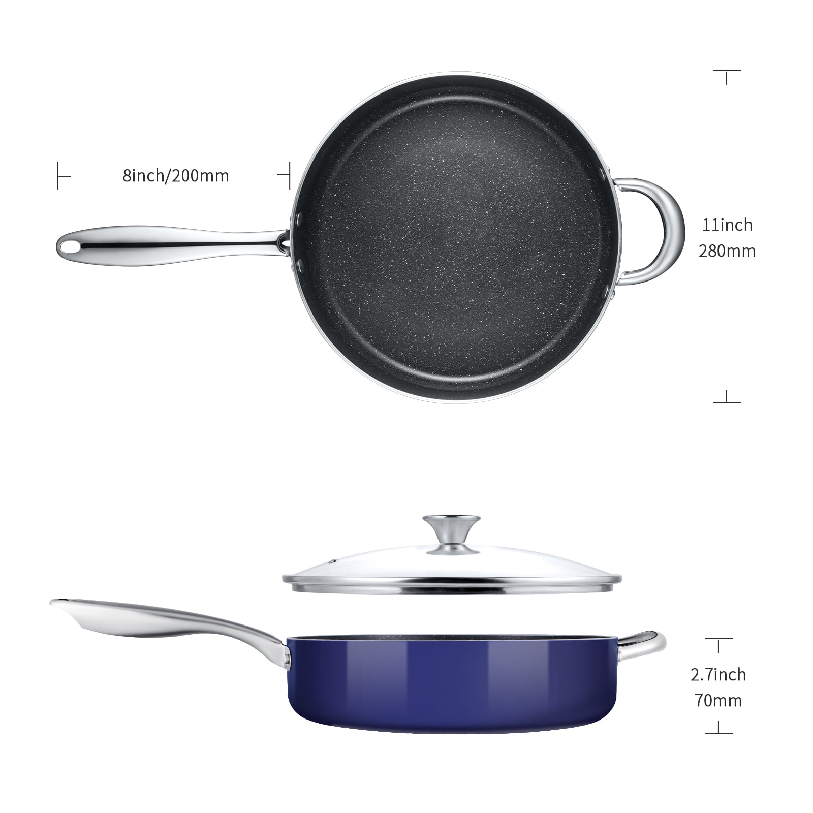 Russell Taylors Non Stick Marble Coated Deep Fry Pan Skillet Saute with Lid  Induction Cookware Gas Stove