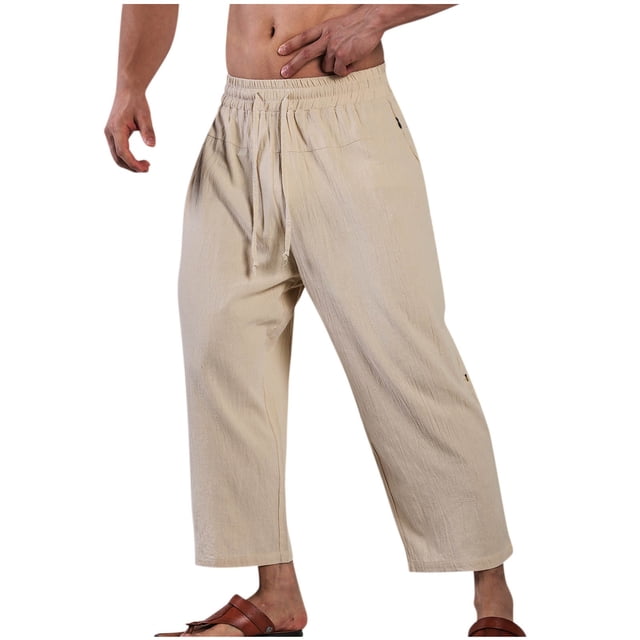 Puntoco Pantalones casuales largos para hombre Pantalones casuales de moda para hombre de color sólido con bolsillos y cuerda elástica Pantalones deportivos de fitness