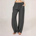 thumbnail image 3 of SOMER Pants for Women Flowy Casual Drawstring Waist Wide Leg Loose Linen Palazzo Pants with Pocket Dark Gray, 3 of 6