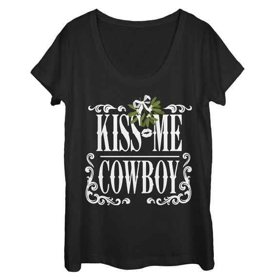 Women's Lost Gods Christmas Kiss Me Cowboy  Scoop Neck Black Small